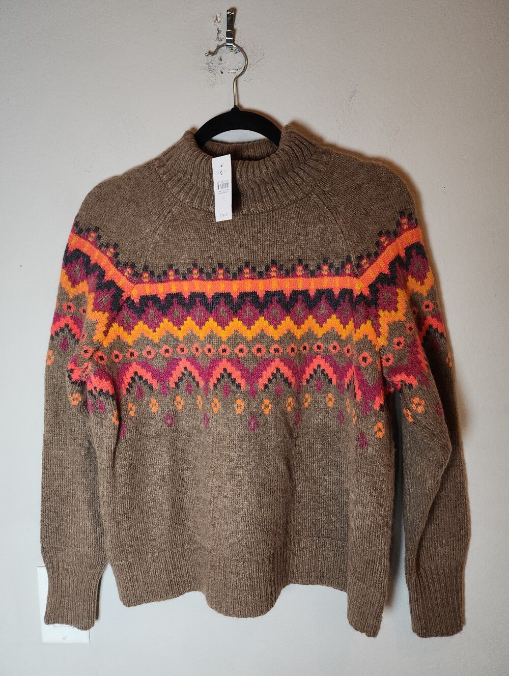 NWT Lou & Grey Wool Blend Brown Fairisle Turtleneck Sweater Soft Size Small